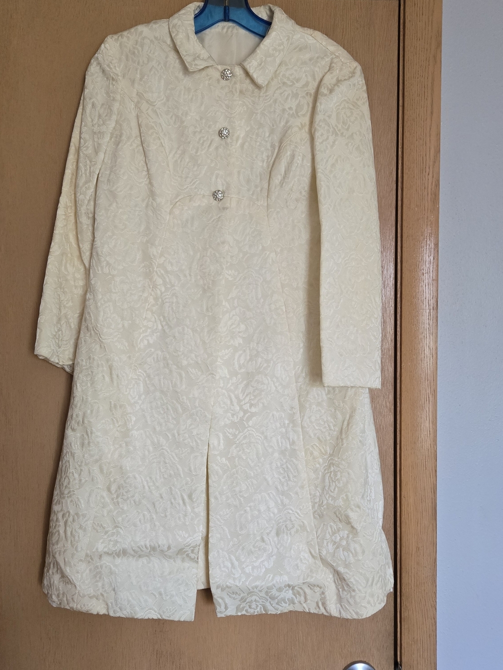 Bridal Cream Brocade  Coat And Sleeveless Dress with Decorative Buttons